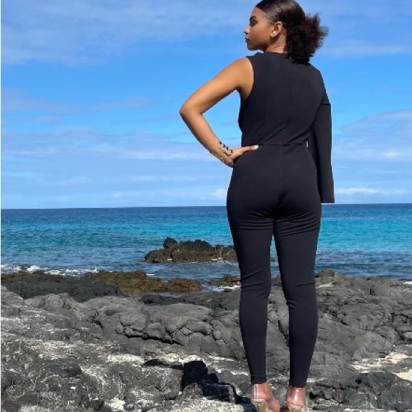 Only at The King Kouture Black Asymmetrical Kimono Sleeve Jumpsuit Small - Picture 6 of 12